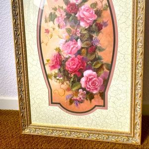 Ornate antique gold framed flower wall art